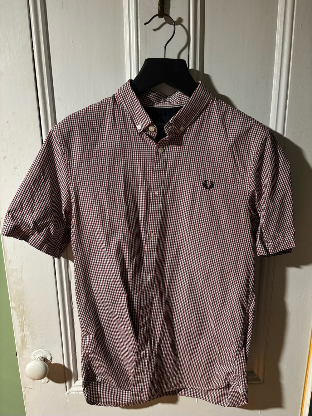 Fred Perry Red and White Gingham Short-Sleeve Button-Down Shirt *sample sale*